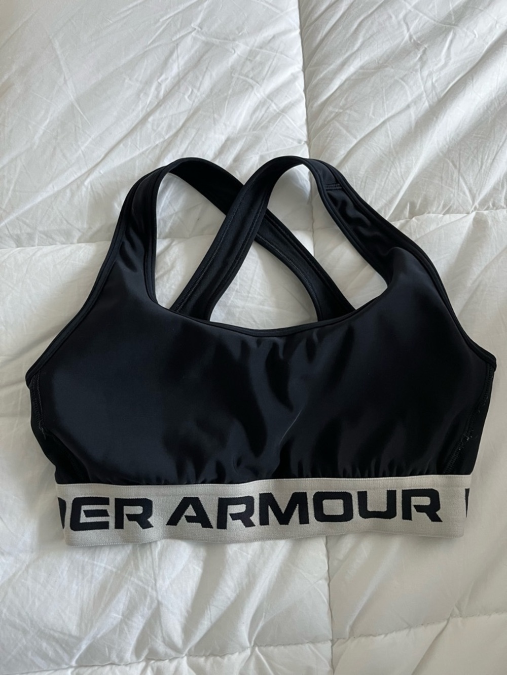 Under Armour Black Sports Bra with Contrasting White Branded Band